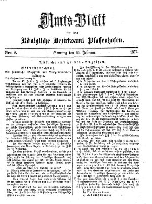 Amtsblatt für das Bezirksamt Pfaffenhofen Sonntag 22. Februar 1874