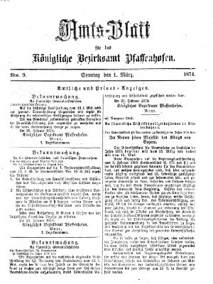 Amtsblatt für das Bezirksamt Pfaffenhofen Sonntag 1. März 1874