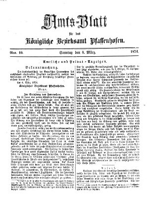 Amtsblatt für das Bezirksamt Pfaffenhofen Sonntag 8. März 1874