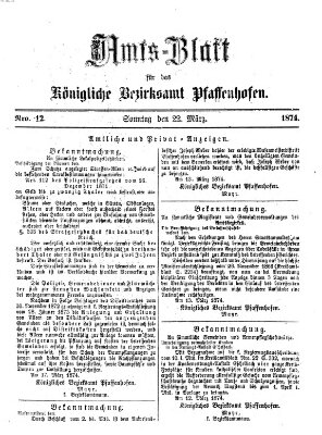 Amtsblatt für das Bezirksamt Pfaffenhofen Sonntag 22. März 1874