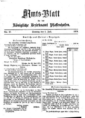 Amtsblatt für das Bezirksamt Pfaffenhofen Sonntag 5. Juli 1874