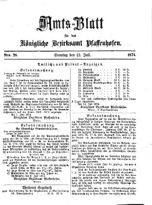 Amtsblatt für das Bezirksamt Pfaffenhofen Sonntag 12. Juli 1874