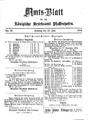 Amtsblatt für das Bezirksamt Pfaffenhofen Sonntag 19. Juli 1874