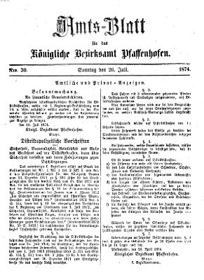 Amtsblatt für das Bezirksamt Pfaffenhofen Sonntag 26. Juli 1874