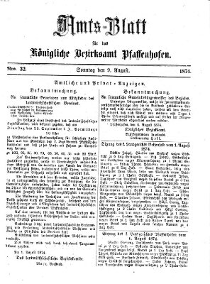 Amtsblatt für das Bezirksamt Pfaffenhofen Sonntag 9. August 1874