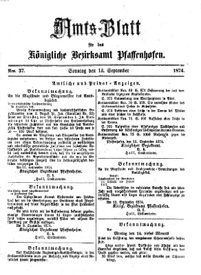 Amtsblatt für das Bezirksamt Pfaffenhofen Sonntag 13. September 1874
