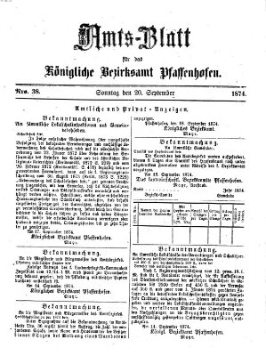 Amtsblatt für das Bezirksamt Pfaffenhofen Sonntag 20. September 1874