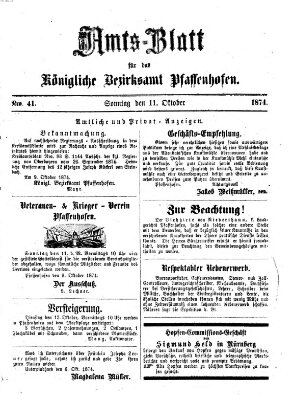 Amtsblatt für das Bezirksamt Pfaffenhofen Sonntag 11. Oktober 1874