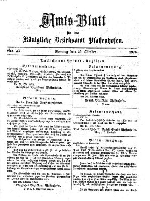 Amtsblatt für das Bezirksamt Pfaffenhofen Sonntag 25. Oktober 1874