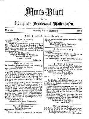 Amtsblatt für das Bezirksamt Pfaffenhofen Sonntag 8. November 1874