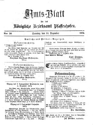 Amtsblatt für das Bezirksamt Pfaffenhofen Sonntag 13. Dezember 1874