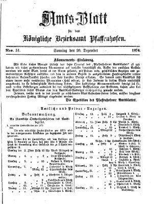 Amtsblatt für das Bezirksamt Pfaffenhofen Sonntag 20. Dezember 1874