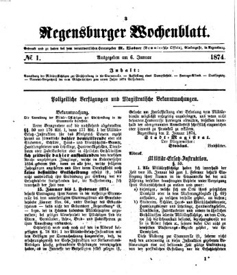 Regensburger Wochenblatt Dienstag 6. Januar 1874