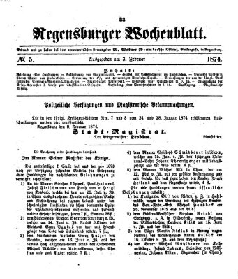 Regensburger Wochenblatt Dienstag 3. Februar 1874