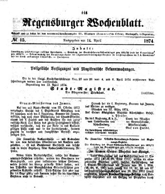 Regensburger Wochenblatt Dienstag 14. April 1874