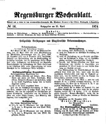 Regensburger Wochenblatt Dienstag 21. April 1874