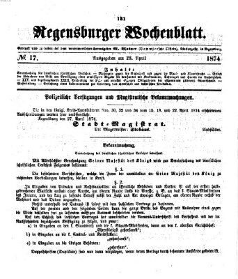 Regensburger Wochenblatt Dienstag 28. April 1874