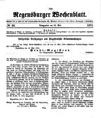 Regensburger Wochenblatt Dienstag 19. Mai 1874