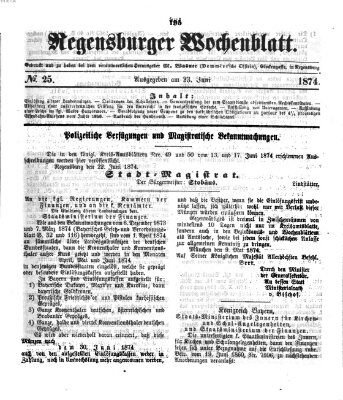 Regensburger Wochenblatt Dienstag 23. Juni 1874