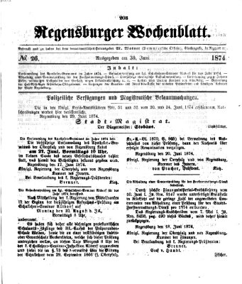 Regensburger Wochenblatt Dienstag 30. Juni 1874