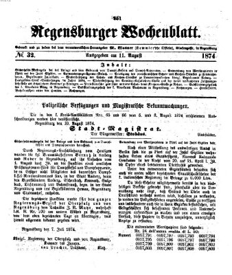 Regensburger Wochenblatt Dienstag 11. August 1874