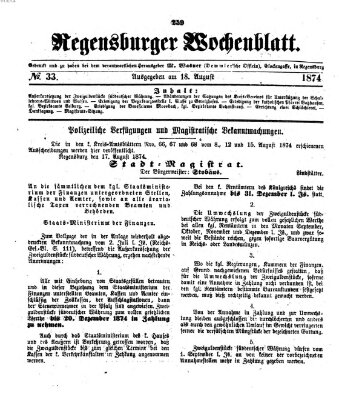 Regensburger Wochenblatt Dienstag 18. August 1874