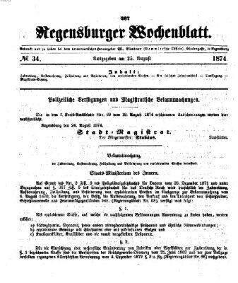 Regensburger Wochenblatt Dienstag 25. August 1874