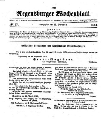 Regensburger Wochenblatt Dienstag 15. September 1874