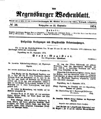 Regensburger Wochenblatt Dienstag 22. September 1874