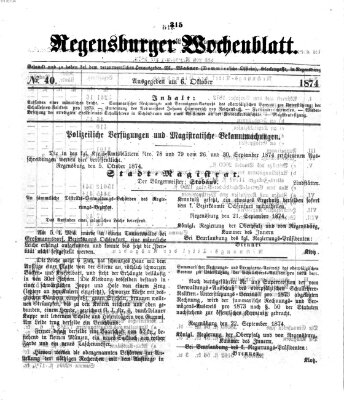 Regensburger Wochenblatt Dienstag 6. Oktober 1874