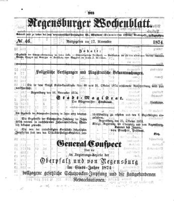 Regensburger Wochenblatt Dienstag 17. November 1874