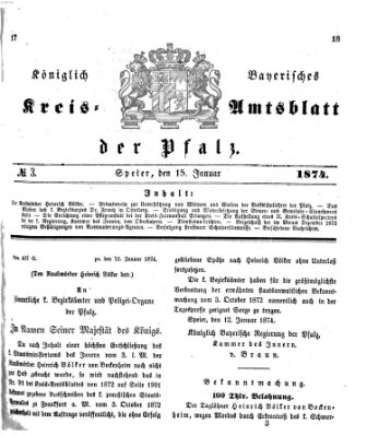 Königlich-bayerisches Kreis-Amtsblatt der Pfalz (Königlich bayerisches Amts- und Intelligenzblatt für die Pfalz) Donnerstag 15. Januar 1874