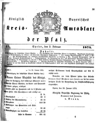 Königlich-bayerisches Kreis-Amtsblatt der Pfalz (Königlich bayerisches Amts- und Intelligenzblatt für die Pfalz) Montag 2. Februar 1874