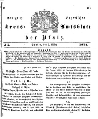 Königlich-bayerisches Kreis-Amtsblatt der Pfalz (Königlich bayerisches Amts- und Intelligenzblatt für die Pfalz) Donnerstag 5. März 1874