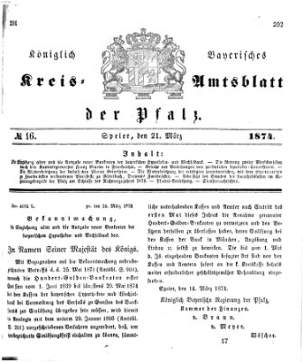 Königlich-bayerisches Kreis-Amtsblatt der Pfalz (Königlich bayerisches Amts- und Intelligenzblatt für die Pfalz) Samstag 21. März 1874