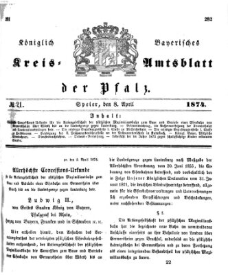 Königlich-bayerisches Kreis-Amtsblatt der Pfalz (Königlich bayerisches Amts- und Intelligenzblatt für die Pfalz) Mittwoch 8. April 1874