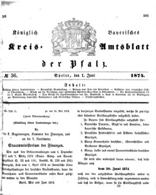 Königlich-bayerisches Kreis-Amtsblatt der Pfalz (Königlich bayerisches Amts- und Intelligenzblatt für die Pfalz) Montag 1. Juni 1874