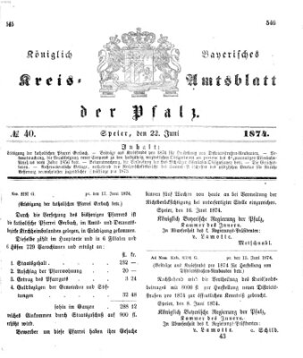 Königlich-bayerisches Kreis-Amtsblatt der Pfalz (Königlich bayerisches Amts- und Intelligenzblatt für die Pfalz) Montag 22. Juni 1874