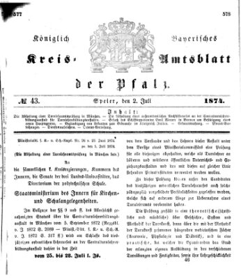 Königlich-bayerisches Kreis-Amtsblatt der Pfalz (Königlich bayerisches Amts- und Intelligenzblatt für die Pfalz) Donnerstag 2. Juli 1874