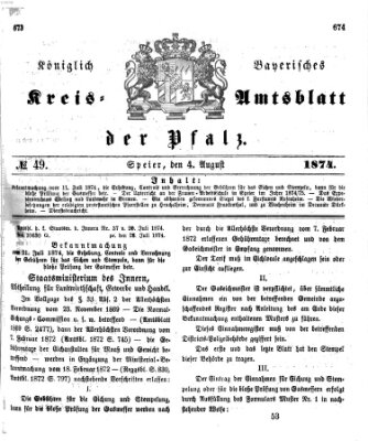 Königlich-bayerisches Kreis-Amtsblatt der Pfalz (Königlich bayerisches Amts- und Intelligenzblatt für die Pfalz) Dienstag 4. August 1874