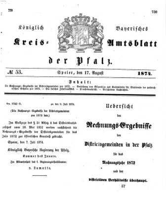 Königlich-bayerisches Kreis-Amtsblatt der Pfalz (Königlich bayerisches Amts- und Intelligenzblatt für die Pfalz) Montag 17. August 1874