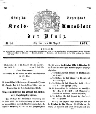 Königlich-bayerisches Kreis-Amtsblatt der Pfalz (Königlich bayerisches Amts- und Intelligenzblatt für die Pfalz) Donnerstag 20. August 1874