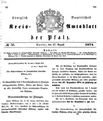 Königlich-bayerisches Kreis-Amtsblatt der Pfalz (Königlich bayerisches Amts- und Intelligenzblatt für die Pfalz) Donnerstag 27. August 1874