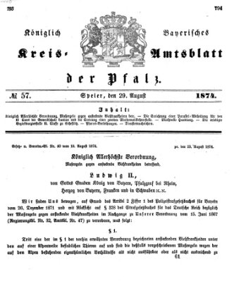 Königlich-bayerisches Kreis-Amtsblatt der Pfalz (Königlich bayerisches Amts- und Intelligenzblatt für die Pfalz) Samstag 29. August 1874