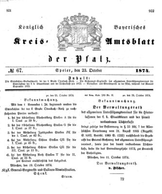 Königlich-bayerisches Kreis-Amtsblatt der Pfalz (Königlich bayerisches Amts- und Intelligenzblatt für die Pfalz) Freitag 23. Oktober 1874