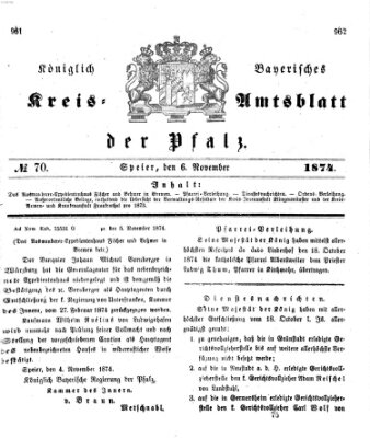 Königlich-bayerisches Kreis-Amtsblatt der Pfalz (Königlich bayerisches Amts- und Intelligenzblatt für die Pfalz) Freitag 6. November 1874