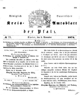 Königlich-bayerisches Kreis-Amtsblatt der Pfalz (Königlich bayerisches Amts- und Intelligenzblatt für die Pfalz) Montag 9. November 1874