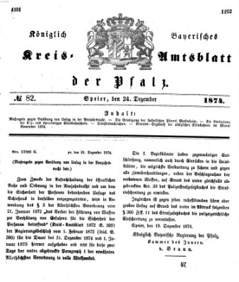 Königlich-bayerisches Kreis-Amtsblatt der Pfalz (Königlich bayerisches Amts- und Intelligenzblatt für die Pfalz) Donnerstag 24. Dezember 1874