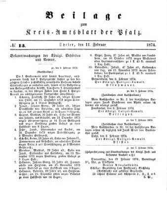Königlich-bayerisches Kreis-Amtsblatt der Pfalz (Königlich bayerisches Amts- und Intelligenzblatt für die Pfalz) Mittwoch 11. Februar 1874
