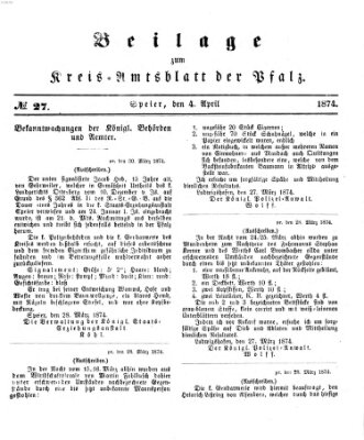 Königlich-bayerisches Kreis-Amtsblatt der Pfalz (Königlich bayerisches Amts- und Intelligenzblatt für die Pfalz) Samstag 4. April 1874